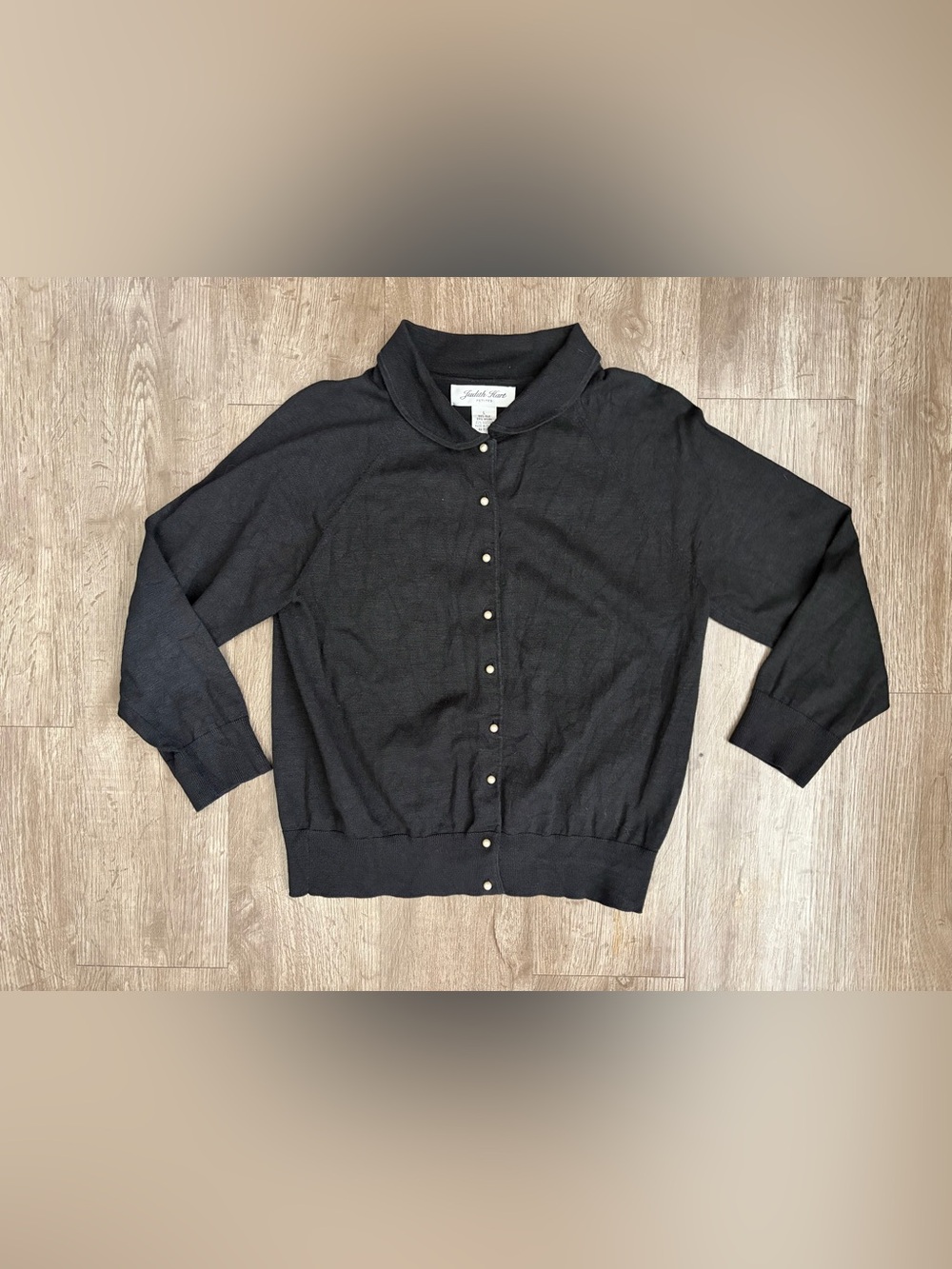 Vintage Judith Hart Petites Silk Blend Cardigan 3/4 Sleeve Black Size L